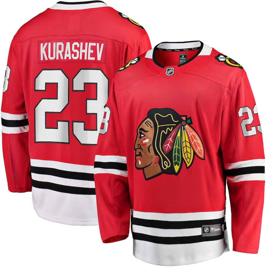 Men Chicago Blackhawks #23 Philipp Kurashev Fanatics Branded Red Home Breakaway Player NHL Jersey